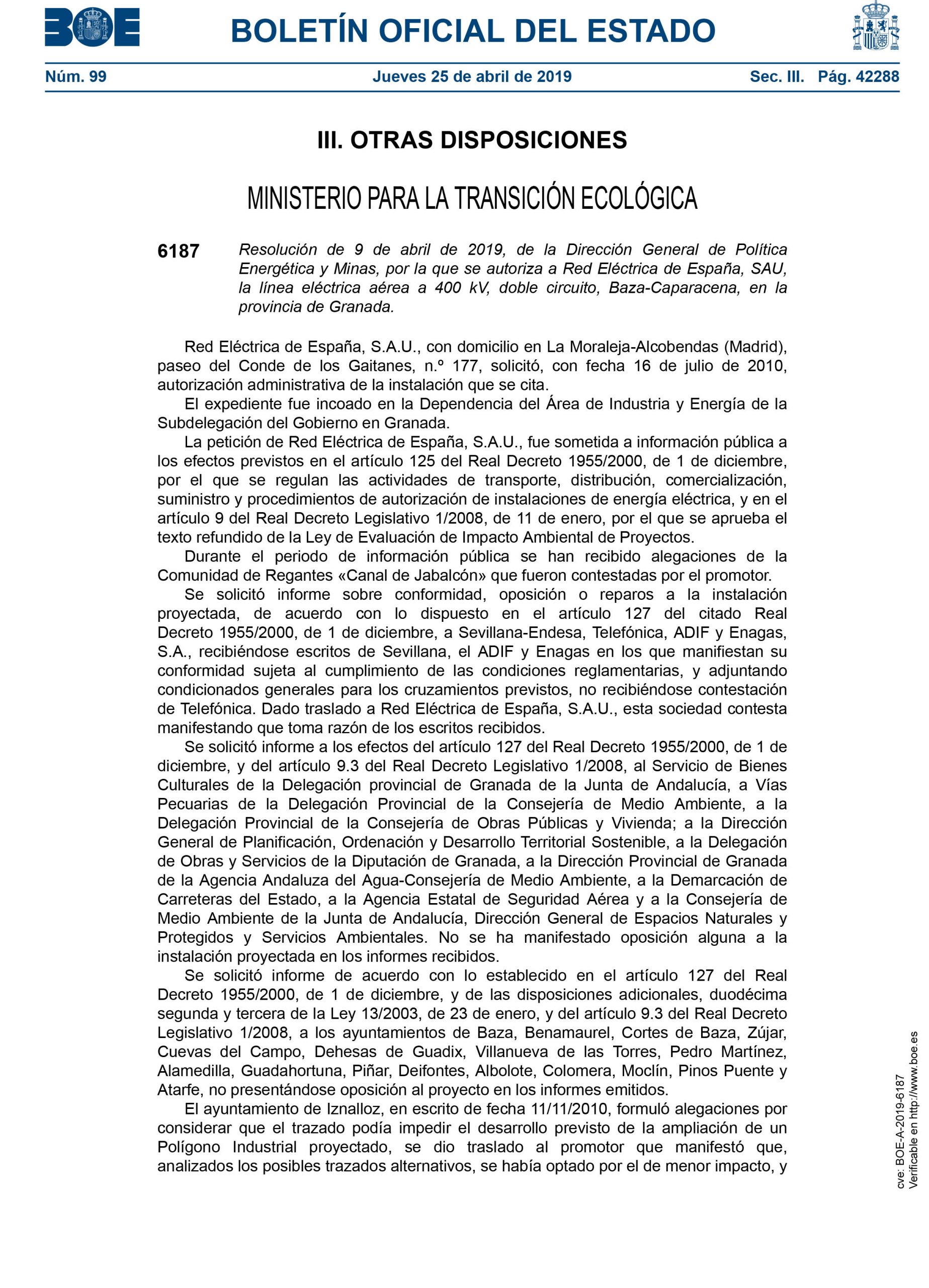 Página de la pubilcación en BOE A 2019 6187