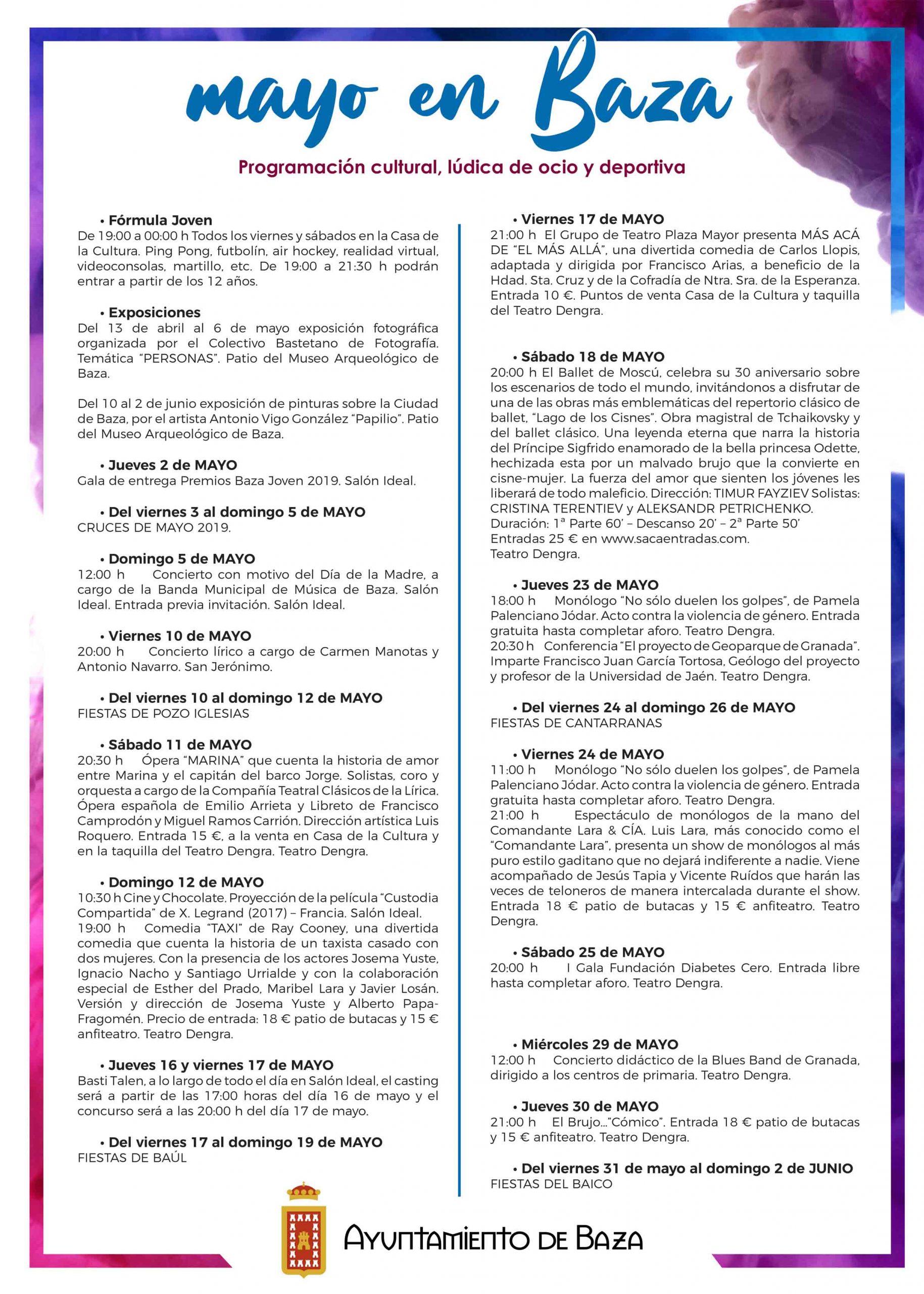 Programación cultural mayo en Baza