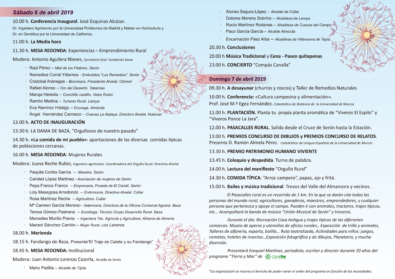 Programa de las jornadas Orgullo Rural